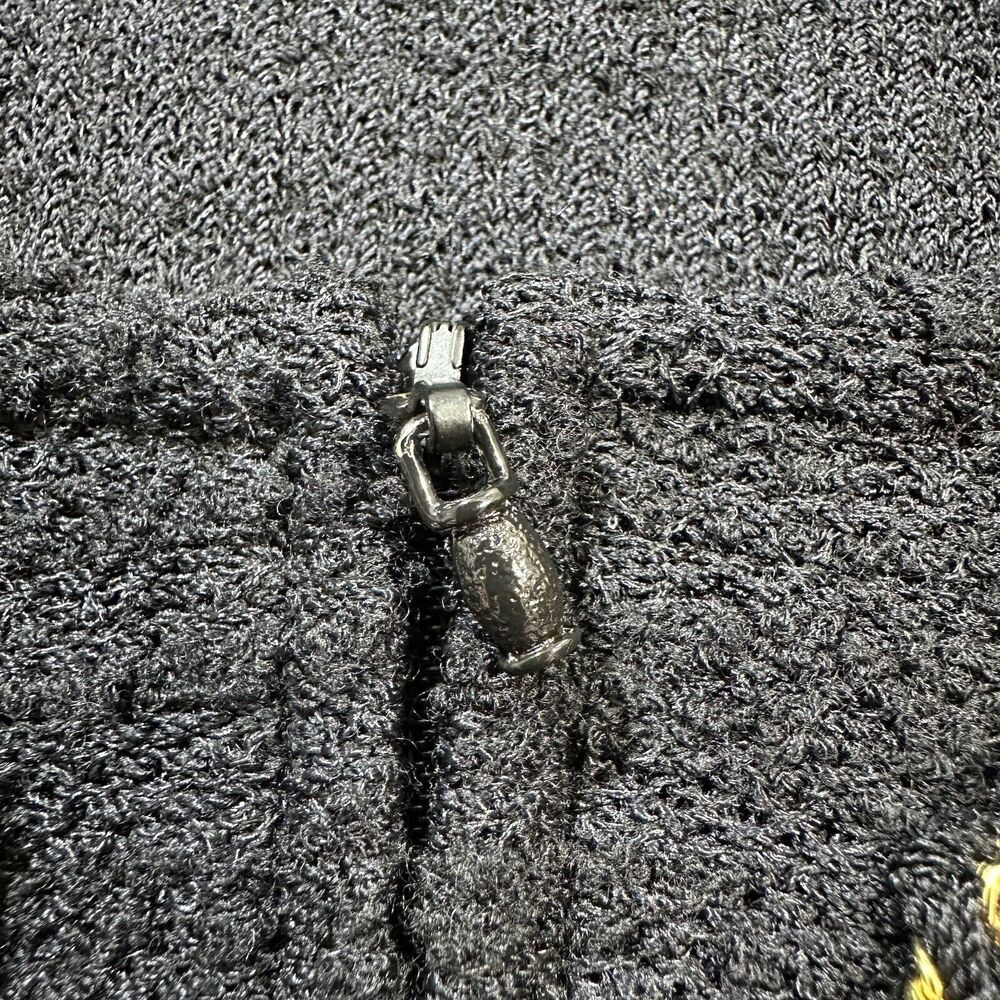 St John Collection By Marie Gray Knit Blazer Size 10 Black Gold Chain Zip Up - Picture 7 of 9
